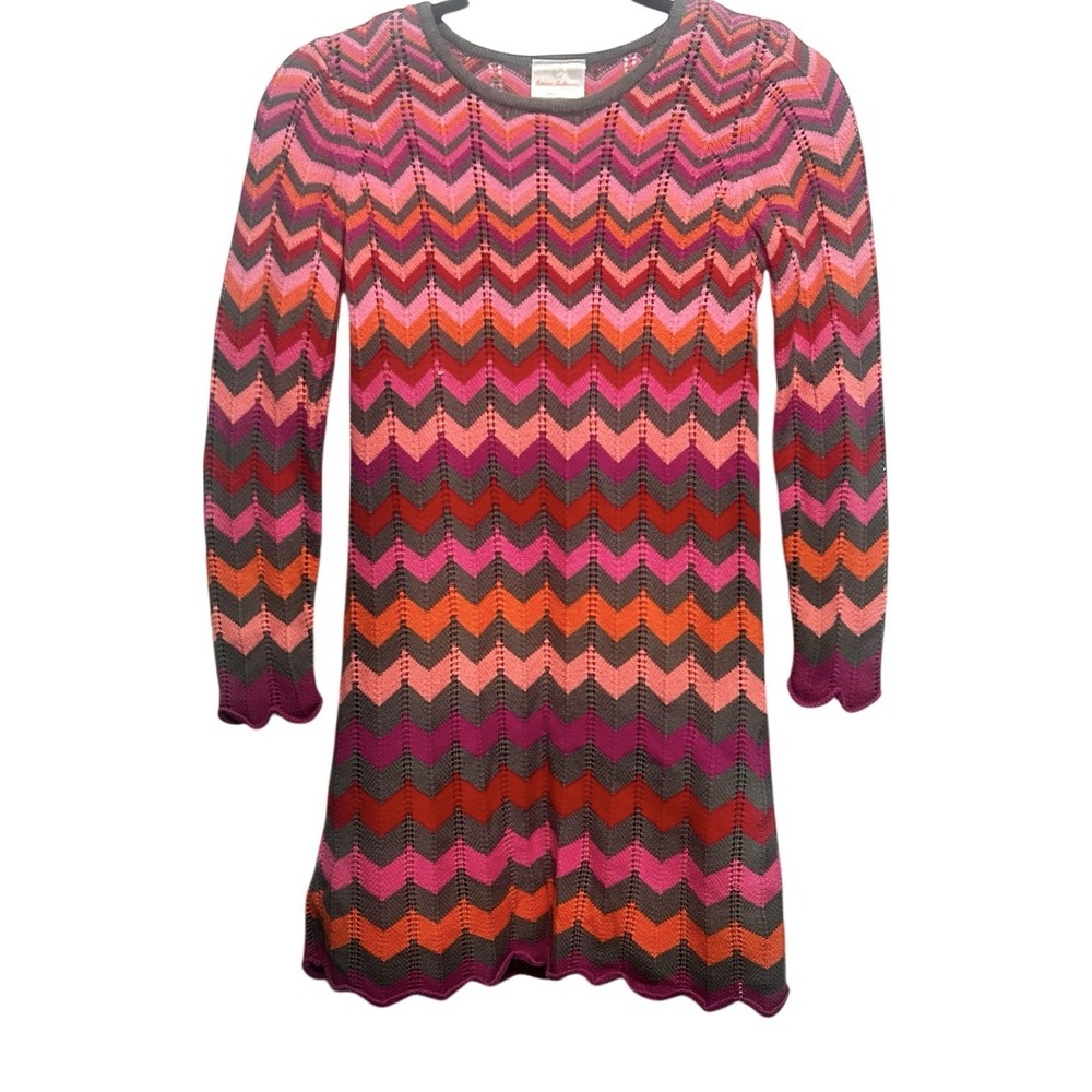 Hanna‎ Andersson Sweater Dress Girls Size 10/140 Pink Zig Zag Chevron Lined